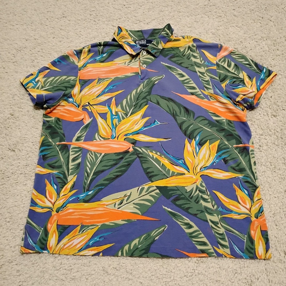 Polo Ralph Lauren Shirt Mens Large Birds of Paradise Tropical Floral Vintage
